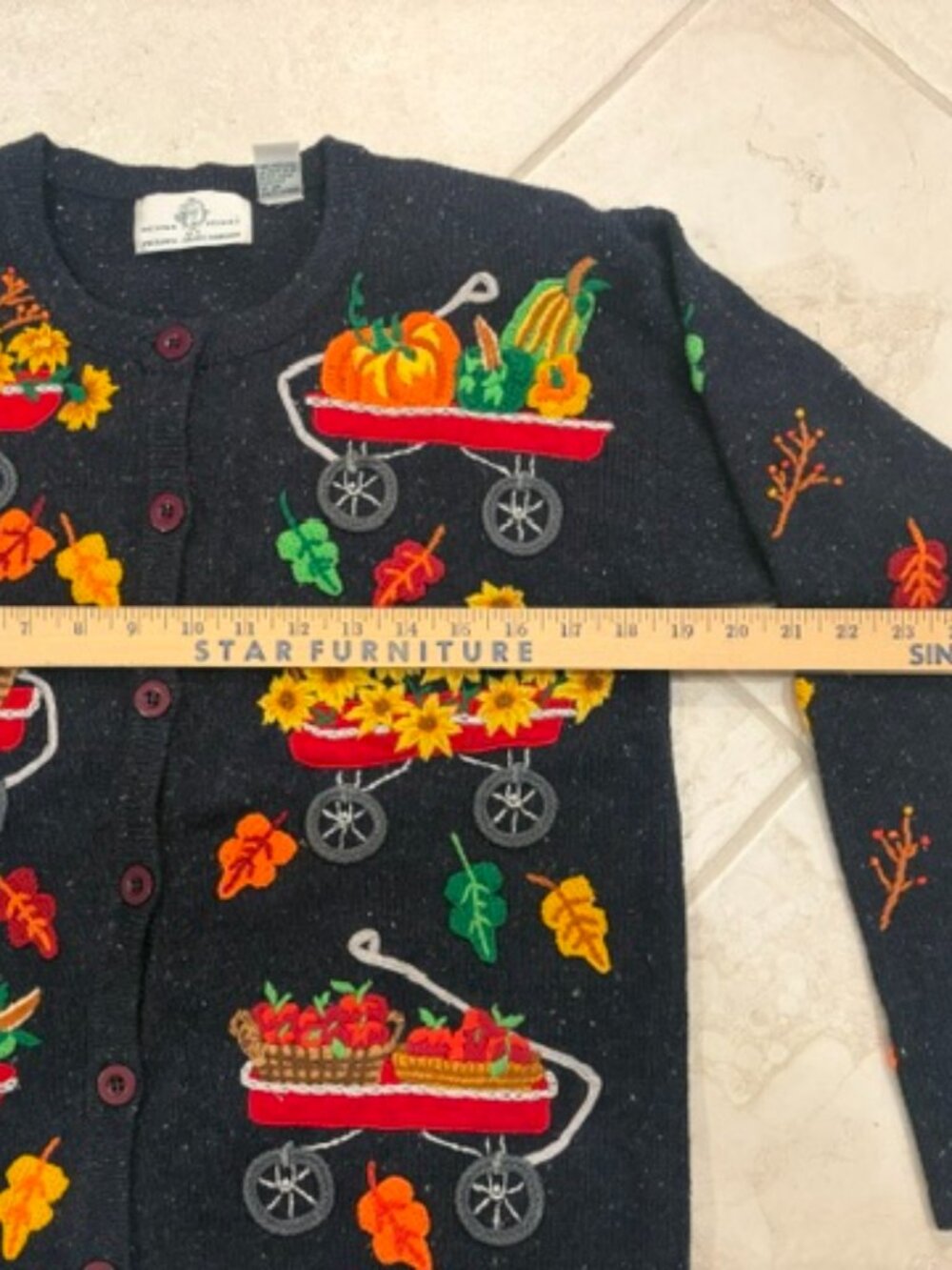 Vintage Design Options Phillip & Jane Gordon Fall Harvest Cardigan Sm Embroidery - Picture 10 of 12